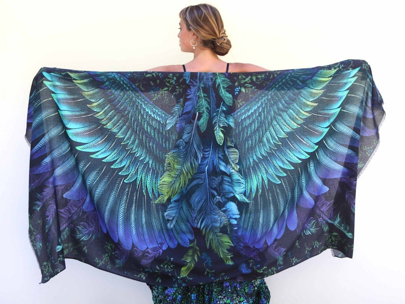 Sini Wing Shawl, Accessories For Mom, Rave Pashmina, Mothers Day Gift, Feather Wrap Shawl, Festival Clothing, Spring Scarf, Womens Sarong image 5