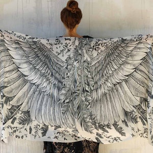 White Angel ~ Owl Wings Shawl, Festival Clothing, Bird Feather Wrap Shawl, Mother Gift, Owl Wings Cape, LARPing Accessories, Prayer Shawl