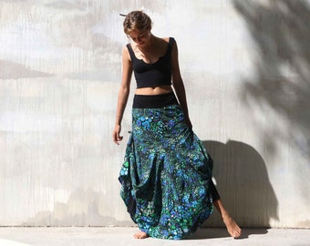 Falda Maxi Floral, Ropa de Mujer Boho, Falda Maxi Gitana, Traje de Festival, Falda Boho Larga, Falda Africana, Ropa Rave, Ren Faire