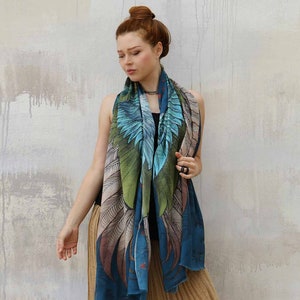 Jasper Bird Wings Scarf, Feather Scarf, Accessories For Mom, Oversized Shawl, Mothers Day Gift, Wings Wrap, Festival Pashmina, Silk Sarong image 10