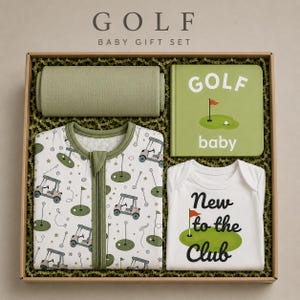 Golf Baby Gift Set with Bodysuit Sleep Set Baby Blanket Baby Book Golf Themed Baby Clothes Gift Box New Baby Shower Gift Set Personalized