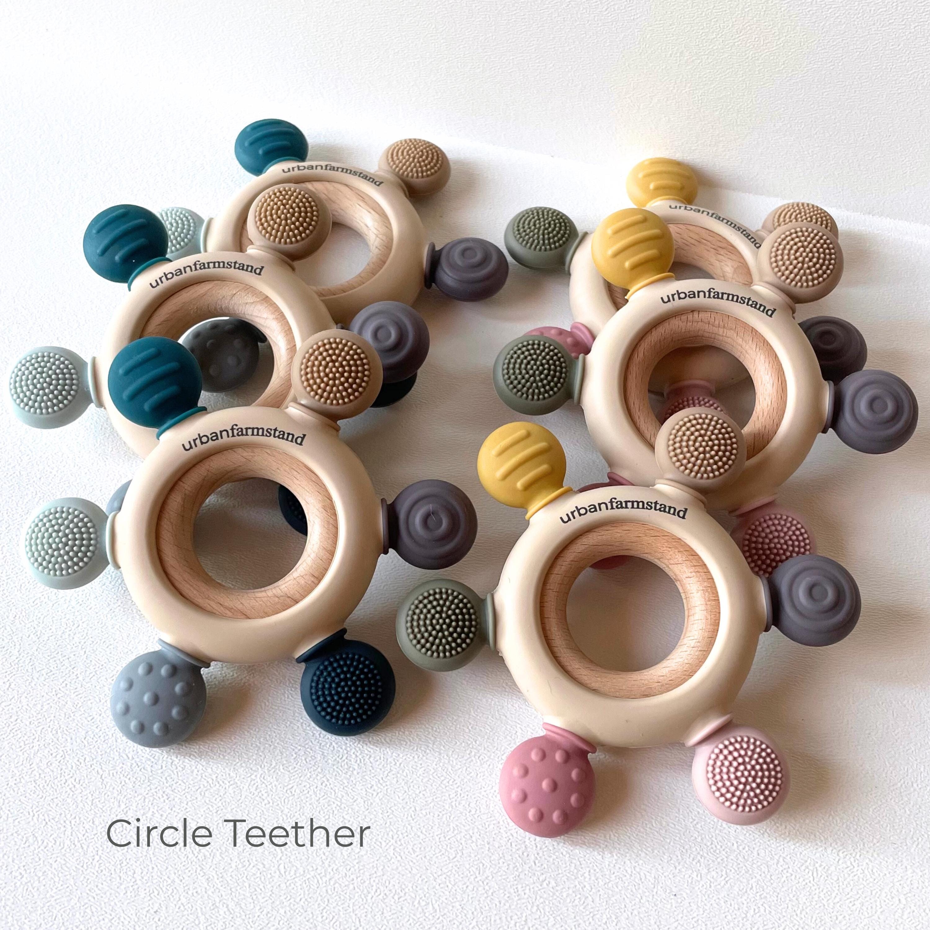 Wooden Baby Teether Silicone Teething Toy Natural Relief Baby Shower Gift Detachable Teether Sensory Toy Organic Safe Montessori Development