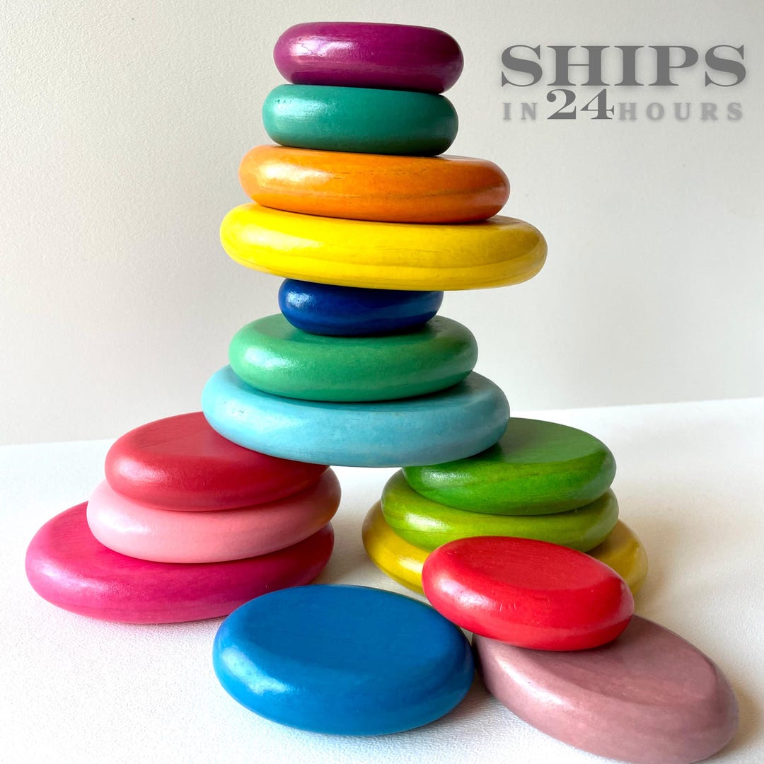 Wooden Stacking Stone Montessori Educational Toy Rainbow Block Balance ...