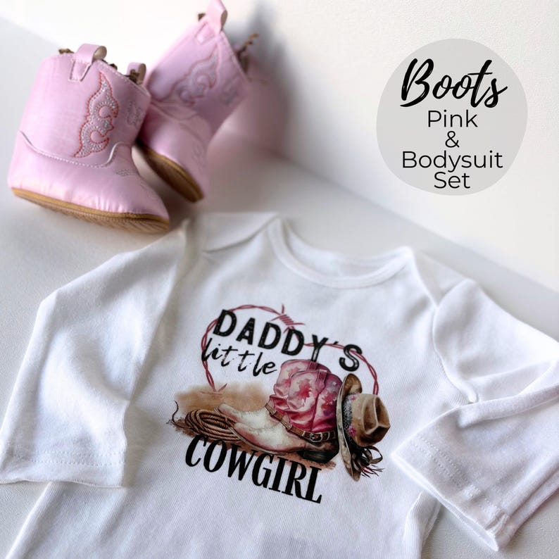 Western Infant Bodysuit Baby Girl Ranch Wear Cowboy Hat Baby Gift Cowgirl Gift Western Baby Wear Cowgirl Outfit Pink Boots Rodeo Wear Texas Bild 9