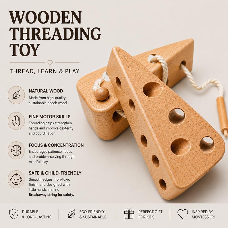 Wooden Threading Toy Montessori Cheese Activity Toddler Learning Baby ...