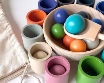 Montessori Farbspielzeug Lernmaterial Sortierspiel für Vorschulaktivitätsset Naturholz Regenbogen Stacker Lernwerkzeug Motorische Entwicklung