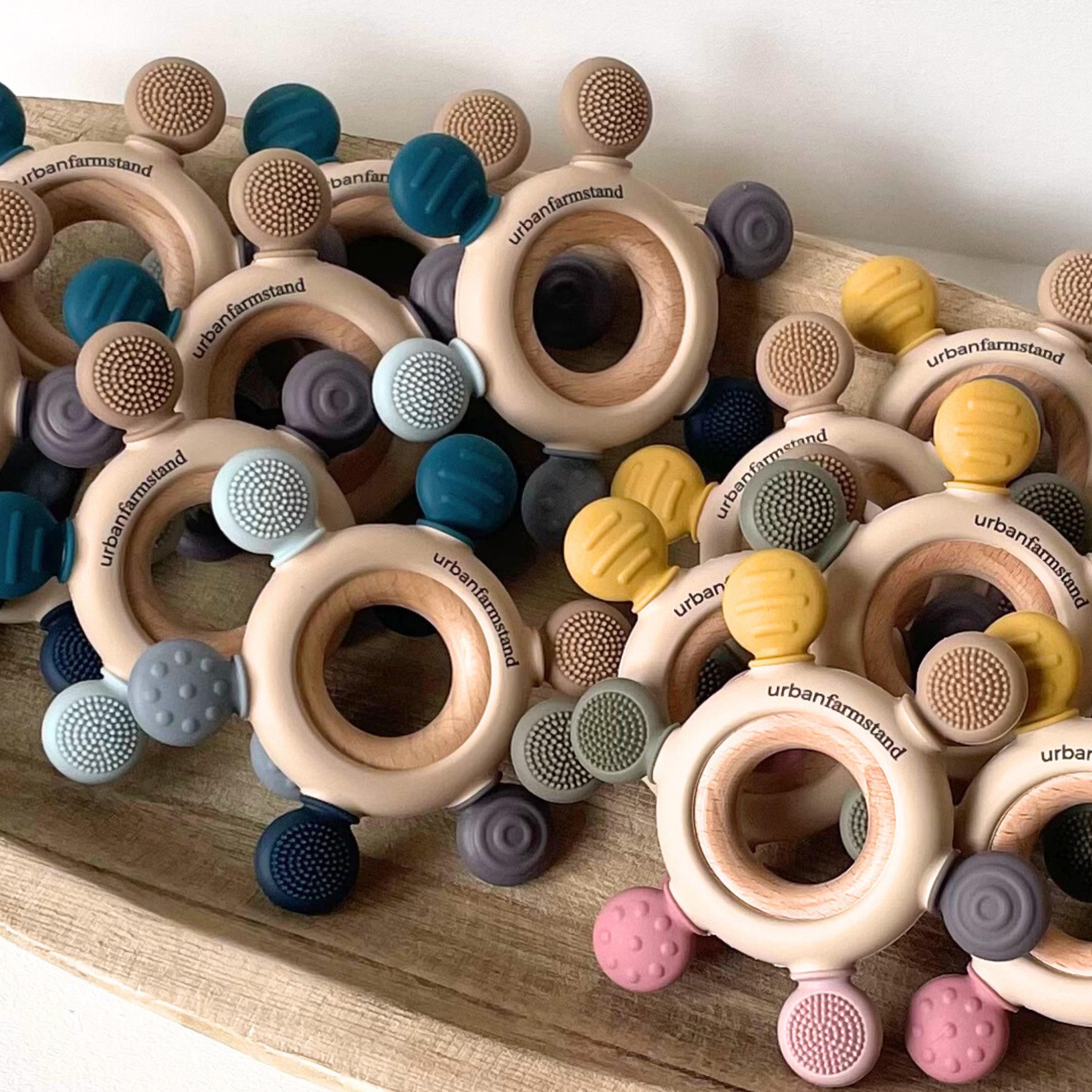 Wooden Baby Teether Silicone Teething Toy Natural Relief Baby Shower Gift Detachable Teether Sensory Toy Organic Safe Montessori Development