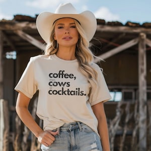 Cow Themed Shirt For Women Farm Clothing Farm Life On Farm Girl Gift For Farmer Graphic Tshirt Coffee Lover Country Style Ranch Wear Casual
