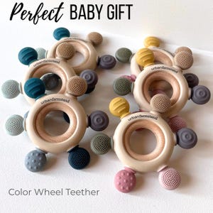 Wooden Baby Teether Silicone Teething Toy Natural Relief Baby Shower Gift Detachable Teether Sensory Toy Organic Safe Montessori Development