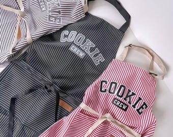 Striped Kitchen Apron Cotton Canvas Baking Family Matching Christmas Gift Birthday Party Cookies Handmade Tradition Cooking Child Adjustable