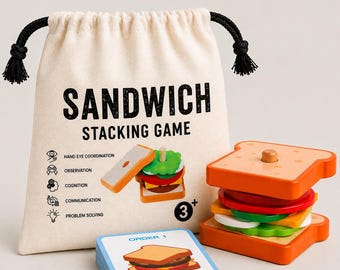 Wooden Sandwich Toy Stacking Game Learning Activity Montessori Set Pretend Kitchen Play Material Natural Wood Educational Toy Matching Game