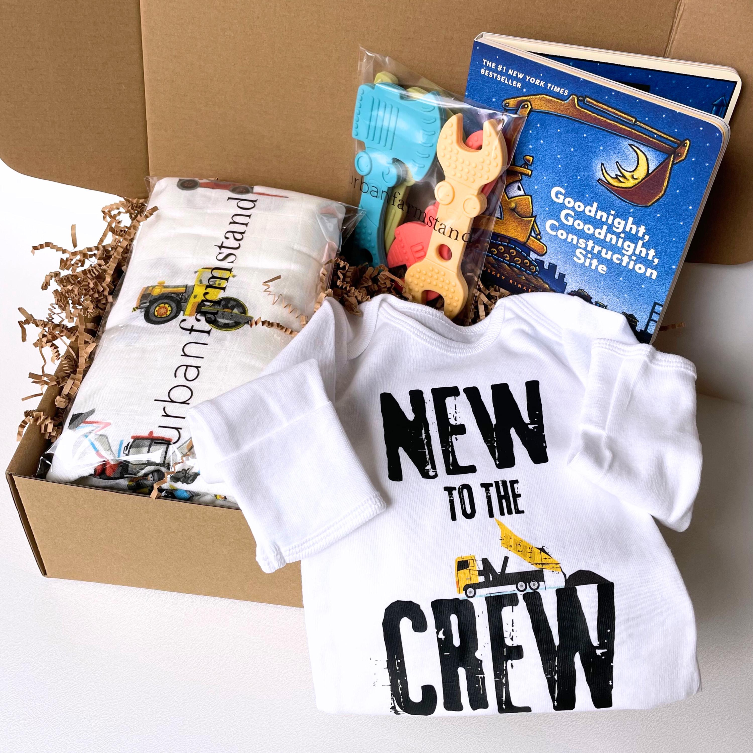 Construction Baby Gift Box Set Nursery Theme Baby Shower Present Idea Gender Neutral Bundle Baby Outfit Construction Theme Truck Onesie Gift