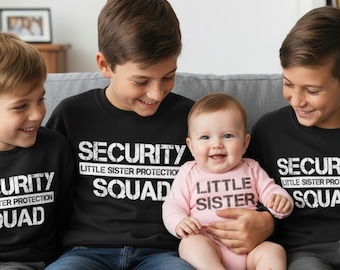 Sibling Matching Outfit Brother Sister Security Squad Protection Shirt Cotton Child Toddler Wear Family Apparel Coordinating Clothes Newborn