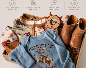 First Rodeo Gift Bundle Western Newborn Set Cowboy Style Blue Sleeper Country Design Infant Package Shower Present Rustic Charm Cowboy Theme