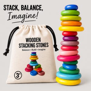Wooden Stacking Stone Montessori Educational Toy Rainbow Block Balance Game Natural Wood Learning Toy for Kid Toddler Preschool Sensory Gift