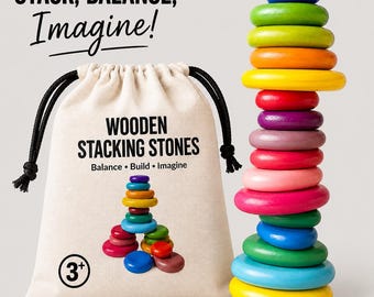 Wooden Stacking Stone Montessori Educational Toy Rainbow Block Balance Game Natural Wood Learning Toy for Kid Toddler Preschool Sensory Gift