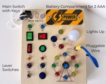 Painel de atividades Montessori com iluminação, brinquedo eletrônico para centro de aprendizagem, painel de atividades educacionais sensoriais, estação de desenvolvimento de habilidades para crianças pequenas, pré-escola