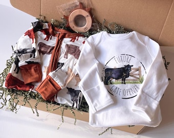 Bamboo Baby Sleeper Gift Set Western Style Ranch Baby Shower Gift Box Newborn Cotton Outfit Western Theme Nursery Decor Cattle Design Set