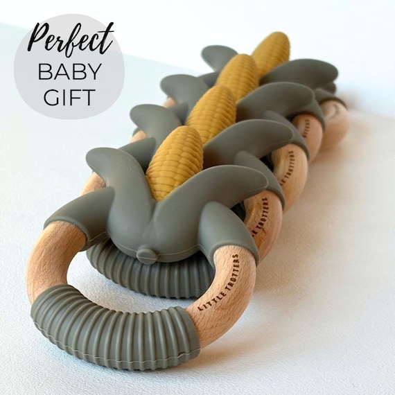 Silicone Corn Teether Toy Baby Shower Gift Beechwood Teether BPA Free Safe Gum Massager Food Grade Farmer Baby Gift Friendly