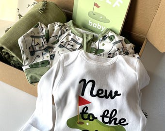 Golf Baby Gift Set with Bodysuit Sleep Set Baby Blanket Baby Book Golf Themed Baby Clothes Gift Box New Baby Shower Gift Set Personalized