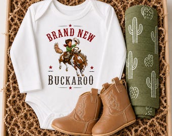 Western Baby Bodysuit Brand New Buckaroo Top Cowboy Style Newborn Wear Cactus Swaddle Ranch Design Rodeo Gift Shower Present Cotton Set New