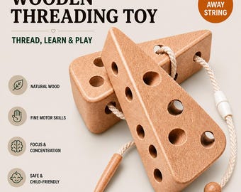 Wooden Threading Toy Montessori Cheese Activity Toddler Learning Baby Development Fine Motor Skills Practice Eco Friendly Natural Wood