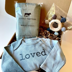 Baby Shower Gift Set  Baby Gift Hand Dyed Baby Clothes Coming Home Outfit Baby Care Package Blue Newborn Gender Neutral Gift Box