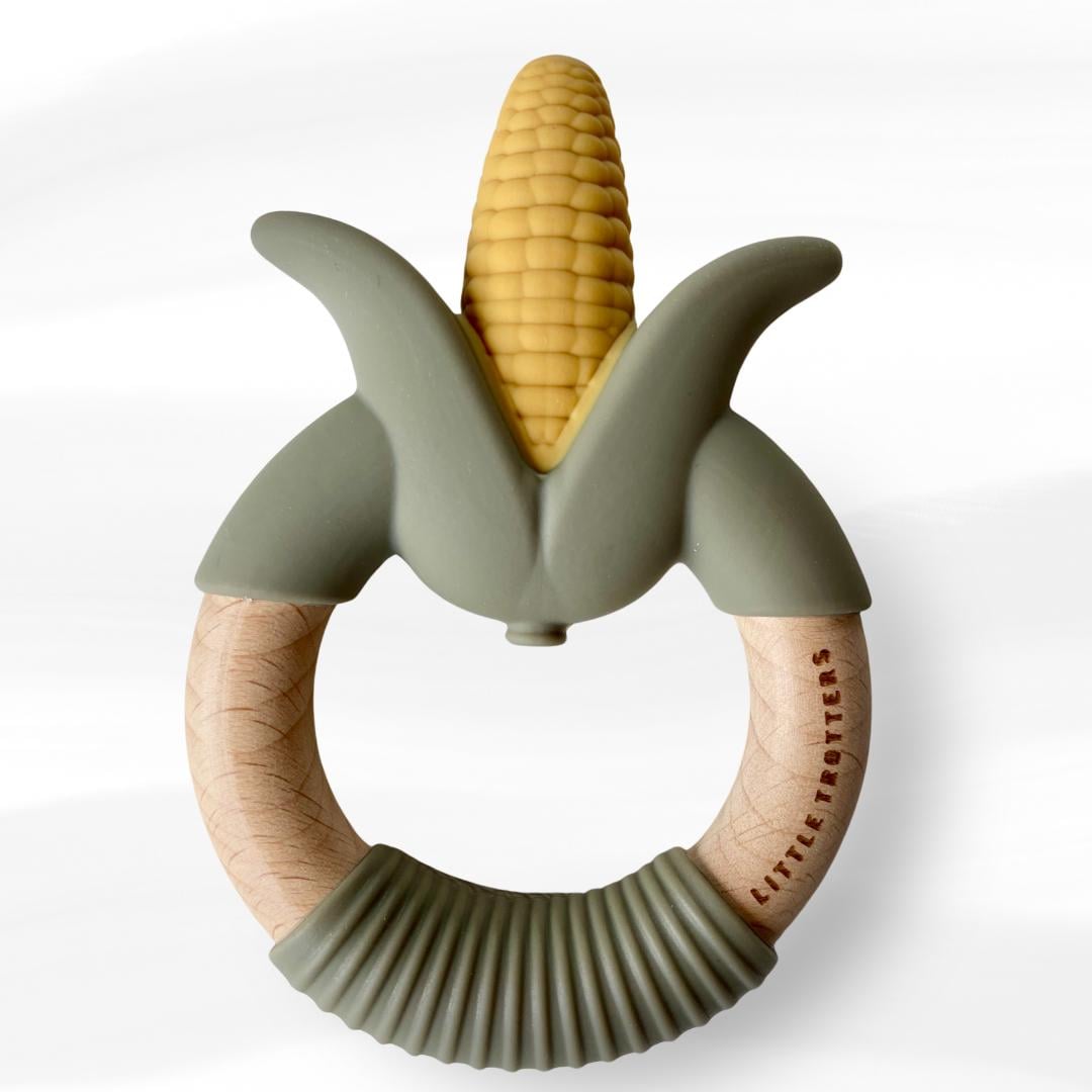 Silicone Corn Teether Natural Teething Toy Baby Shower Gift Beechwood  Teether BPA Free Pain Relief Safe Gum Massager Food Grade Eco Friendly
