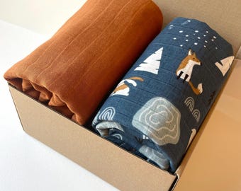 Baby Swaddle Decke Set Wald Baby Decke Fuchs Baby Ätherisches Geschenk Krankenhaus Muss Bio-Baumwolle Musselin Wrap Dusche Geschenk Neugeborene haben