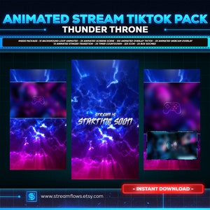 pacote de sobreposições de transmissão ao vivo animadas do tiktok do thunder throne | telas, webcams, transição | design vertical - limpo - cyberpunk.