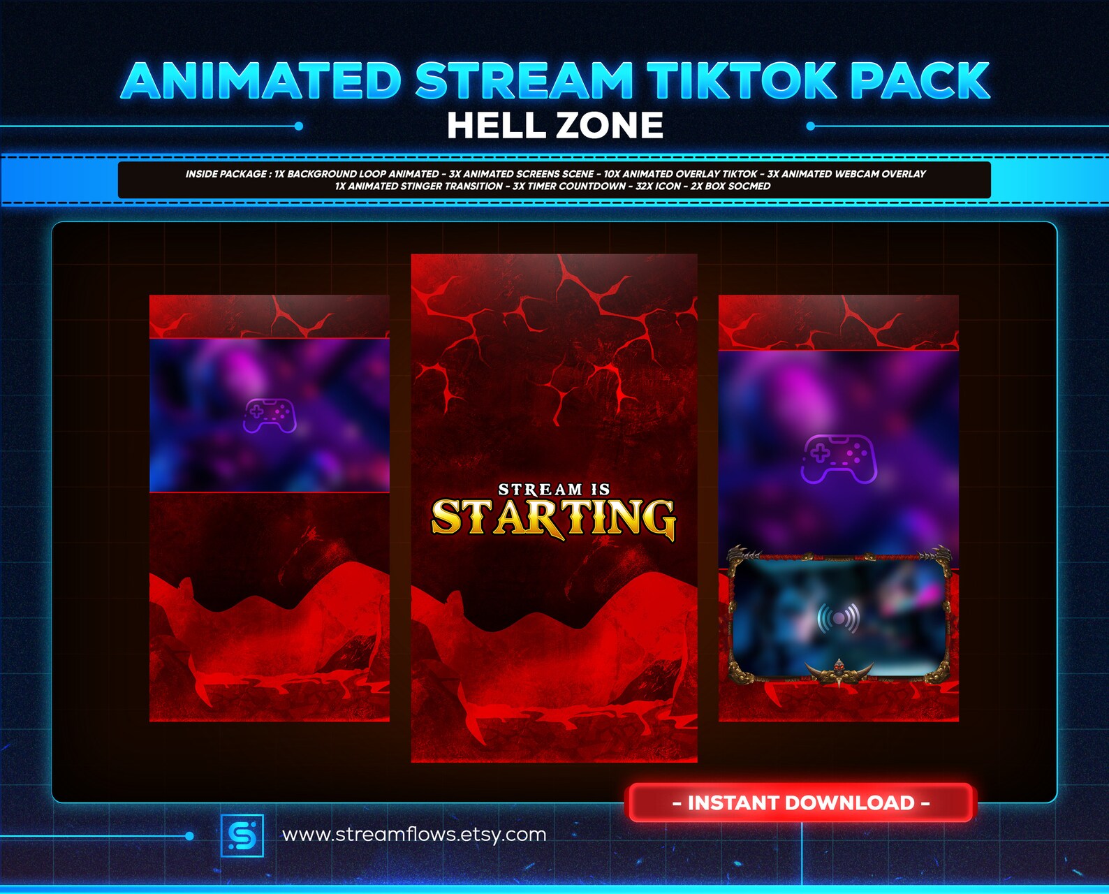 Hell Zone Animated Tiktok Stream Overlay Package (digital Download) - Etsy