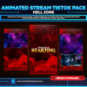 hell zone animated tiktok live streaming overlays package | screens,webcams,transition | vertical design - fire - inferno - hell - red.