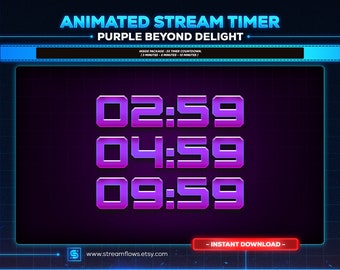 パープルサイバーパンクストリームタイマーカウントダウン：アニメーションTwitch、Kick、YouTube（Webm）