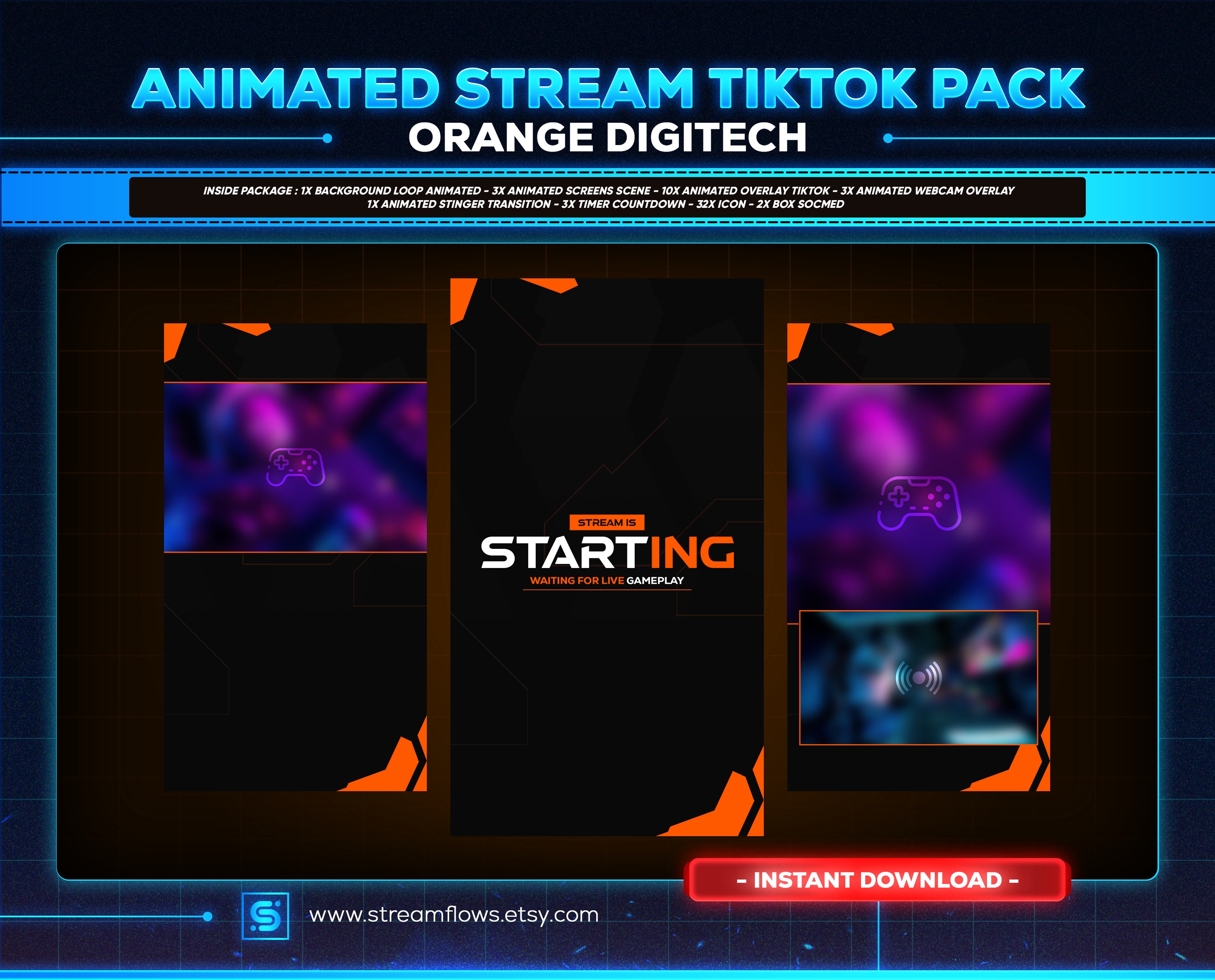 Orange Rapper Overlay Orange Animated Tiktok Stream Overlay Package | Cyberpunk Design ...