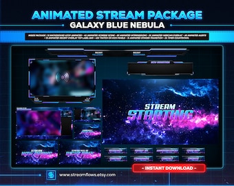 Galaxy Blue Nebula - Twitch用アニメーション配信オーバーレイパック - Youtube - Kick