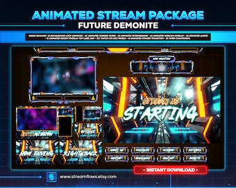 未来的なネオンアニメーションTwitch - Kick - OBSとStreamlabs用のYoutubeストリームオーバーレイパック