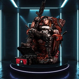 Punisher STL Statue + Bust | 1/6 Scale Fanart 3D Print File Diorama Model (No Support) Digital Download