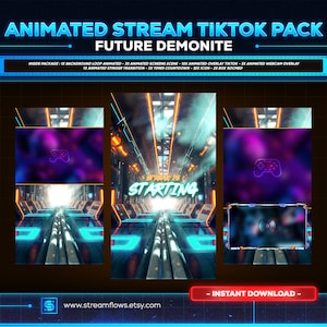 Future Demonite animated tiktok live streaming overlays package | screens,webcams,transition | vertical design - clean - cyberpunk.