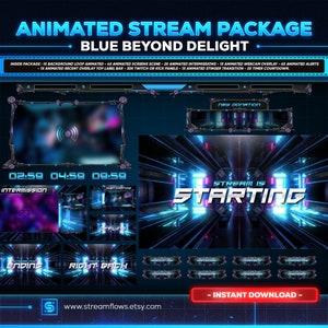 Animated Neon Sci-Fi Stream Overlay Package: Twitch, YouTube, Kick