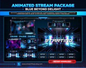 Animated Neon Sci-Fi Stream Overlay Package: Twitch, YouTube, Kick