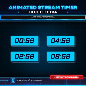 Blue Electra Animated Stream Timer Countdown: Cyberpunk Webm Pack