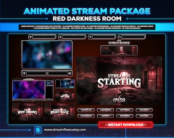 Horror Stream Overlay Pack: Red Darkness Room - Animated Twitch/Kick Scenes (Instant Download)