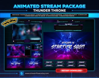 Thunder Throne アニメーション Twitch - キック - OBS および Streamlabs 用 Youtube ストリームオーバーレイパック