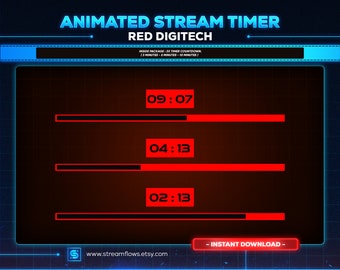 Red Digitech Animated Stream Timer Countdown: Cyberpunk Webm Pack (Digital Download)