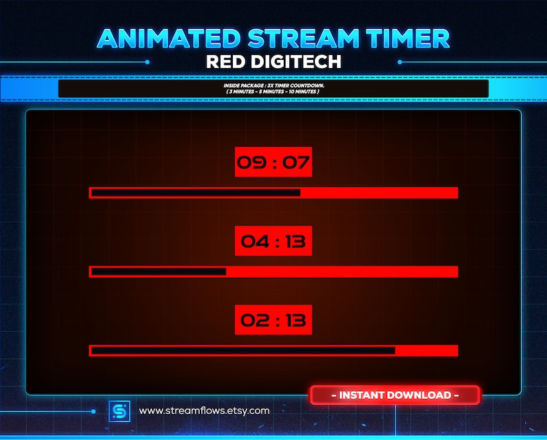 Red Digitech Animated Stream Timer Countdown: Cyberpunk Webm Pack ...