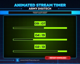 Animated Stream Timer Countdown: Cyberpunk Army Digitech (Webm)