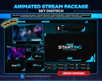 ブルーサイバーパンクアニメーションTwitch - キック - OBSとStreamlabs用のYoutubeストリームオーバーレイパック