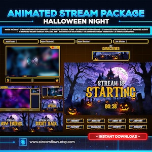 Animiertes Halloween Overlay Paket: Gruselige Twitch/OBS Szenen (Digitaler Download)