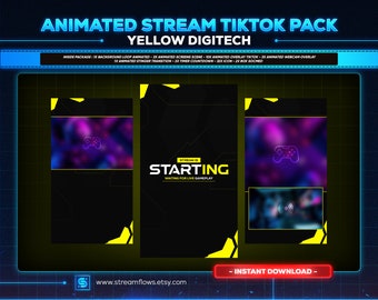 Yellow digitech animated tiktok live streaming overlays package | screens,webcams,transition | vertical design - clean - cyberpunk.