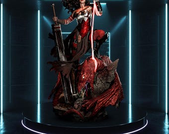 Warrior Goddess STL Statue | 1:6 Scale Fanart Bust + Full Statue | No Support 3D Print Model Download